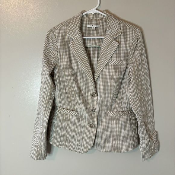 Cabi Plaid Jacket Blazer Tan Beige Textured Crinkle Style 346 Sz Medium - Picture 1 of 7
